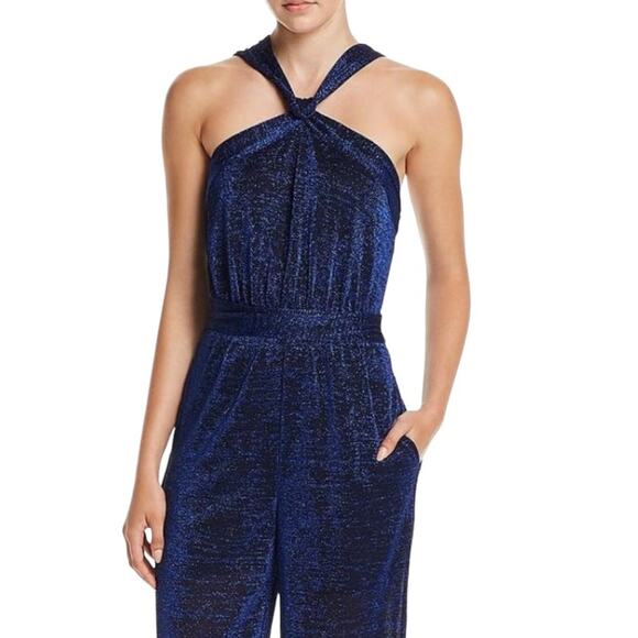 Rachel Zoe Marianne Blue Metallic Wide Leg Sleeveless Jumpsuit Size 2 - Picture 9 of 13
